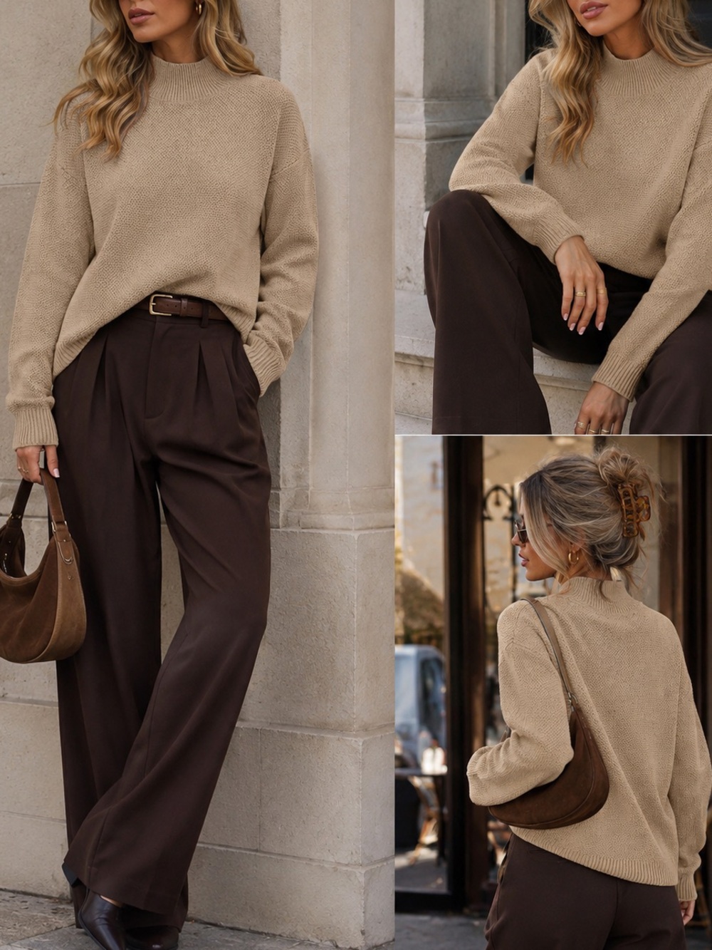 Women's Cozy Mock Neck Sweater - Beige